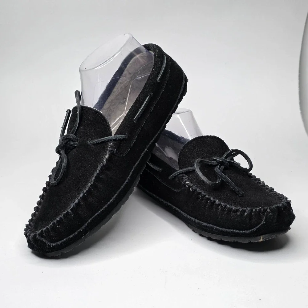 1901 MS Vancouver Men's Slippers Size 7 Black Suede Slip On Faux Fur Moccasin